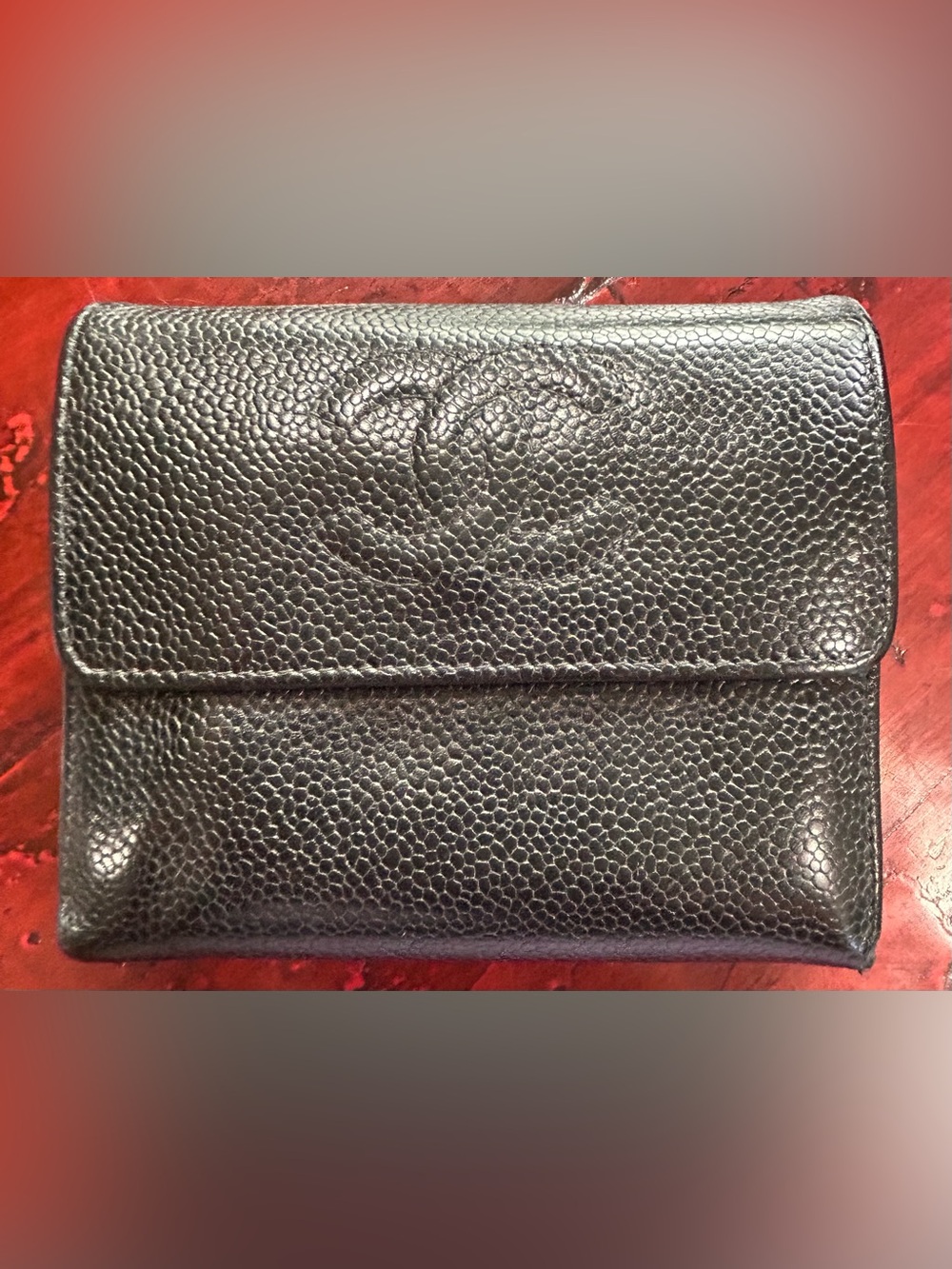 Chanel Caviar Leather Tri-Fold Wallet, Authentic